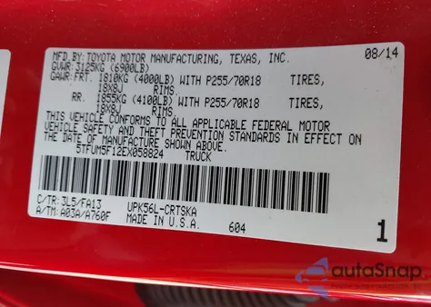 2014 Toyota Tundra Sr 4.6L V8 from USA, damaged, VIN 5TFUM5F12EX058824